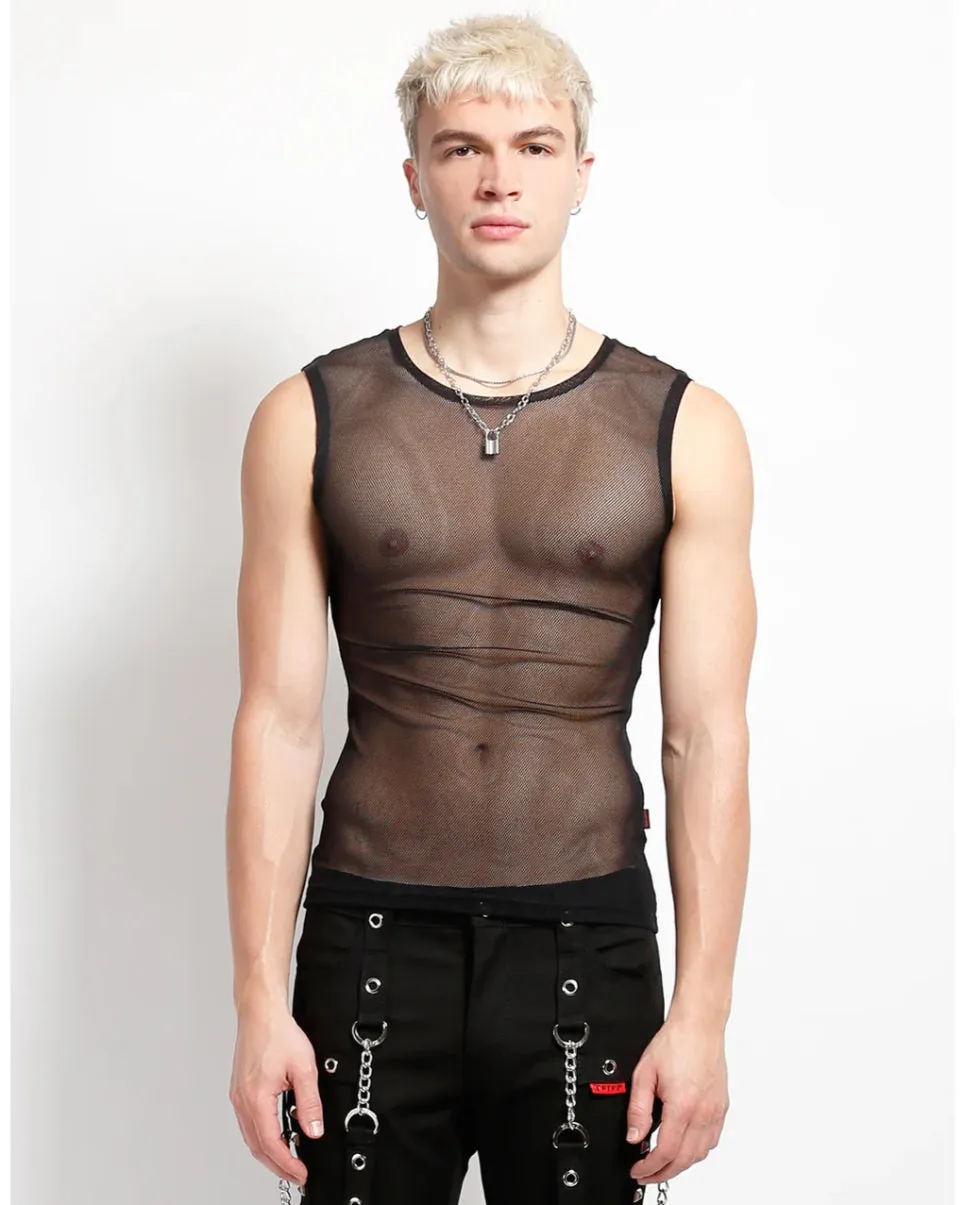 Tripp NYC Unisex Black Fishnet Muscle Tank