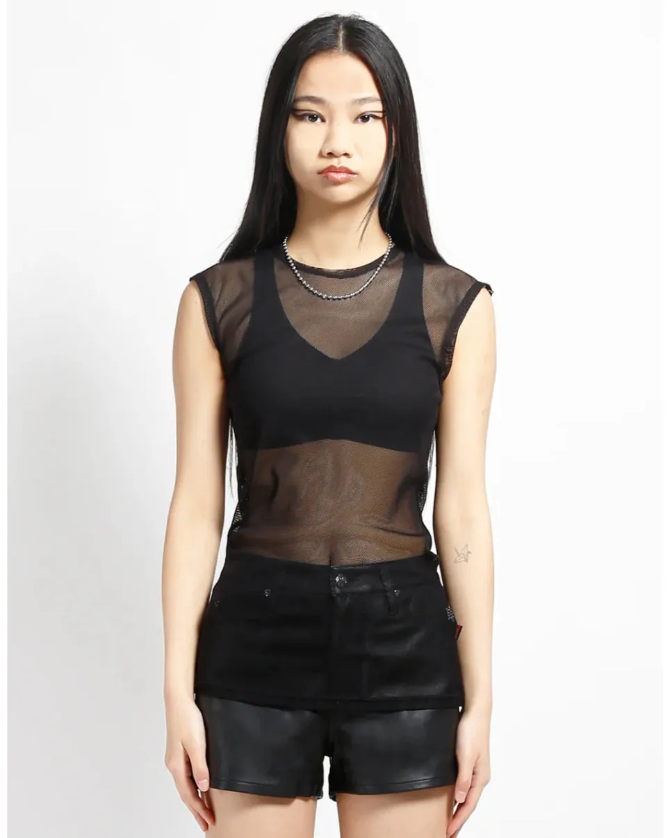Tripp NYC Unisex Black Fishnet Muscle Tank