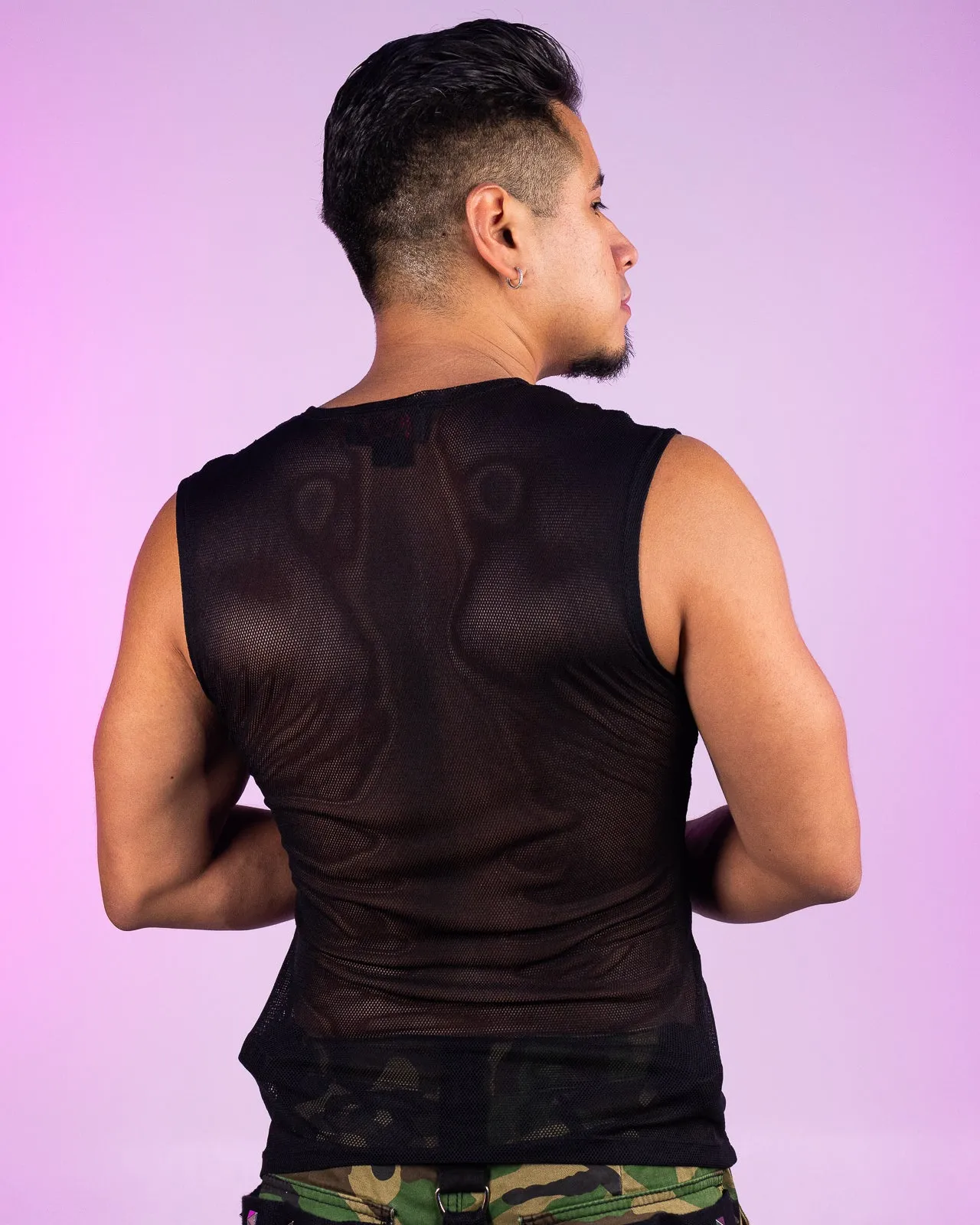 Tripp NYC Unisex Black Fishnet Muscle Tank