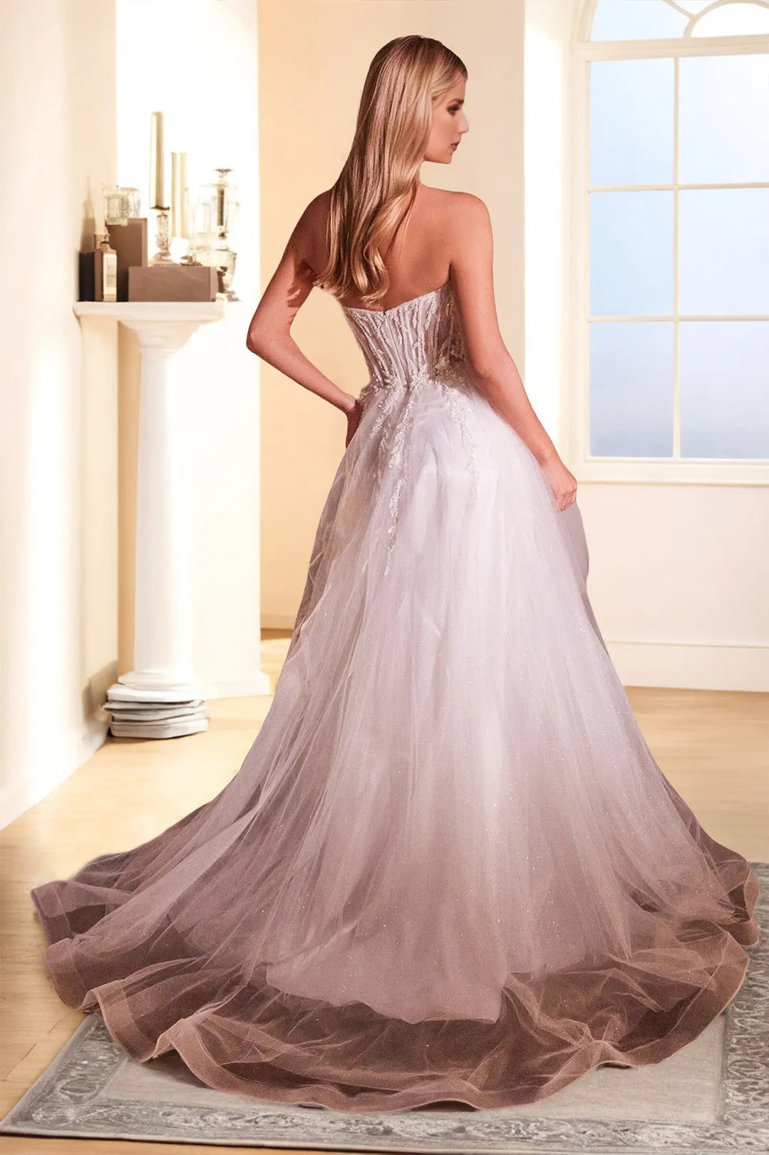 Tulle Strapless See-through A Line Ivory Wedding Dress with Slit