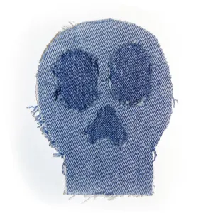 Upcycled Denim Skull Iron-on Patch - Light Denim