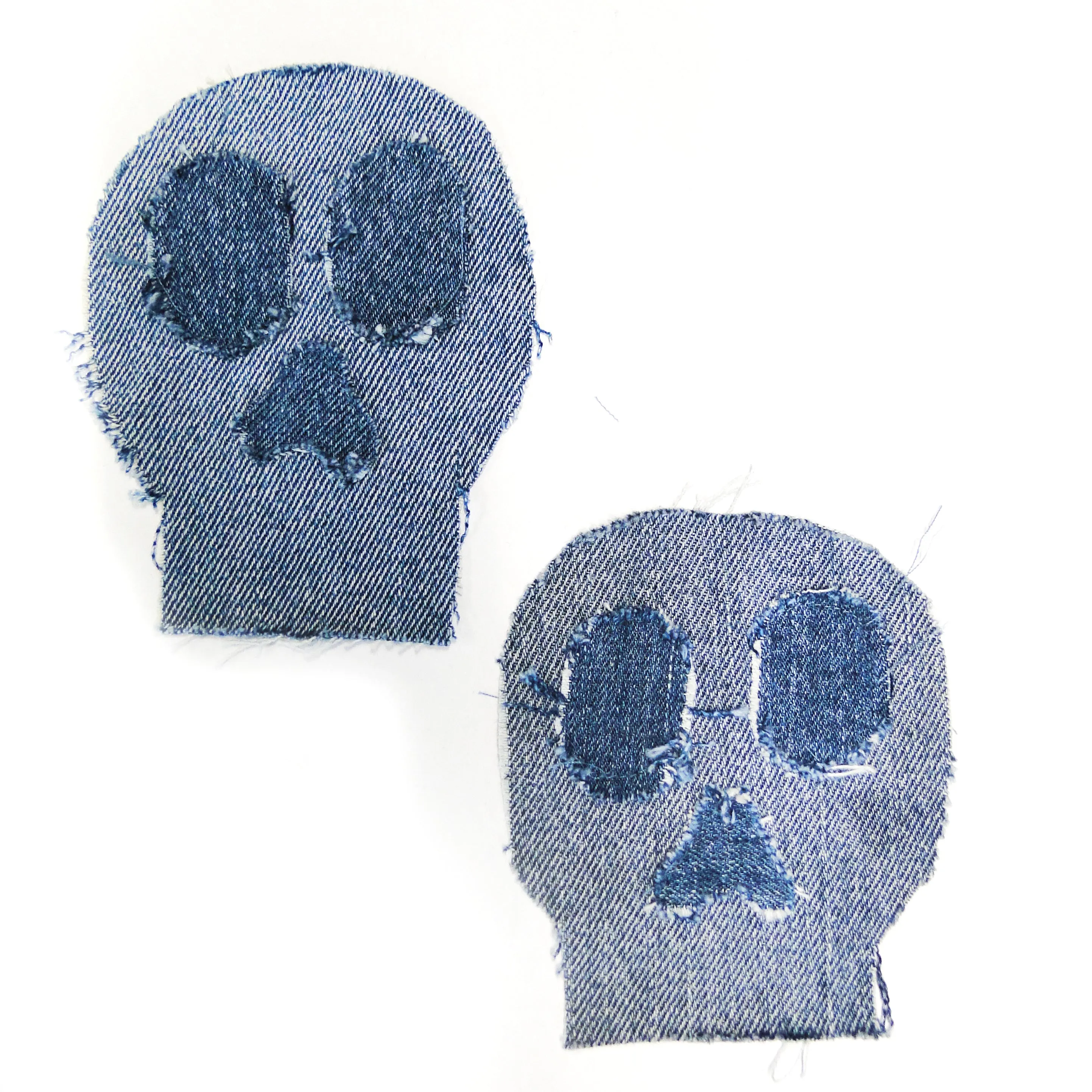 Upcycled Denim Skull Iron-on Patch - Light Denim