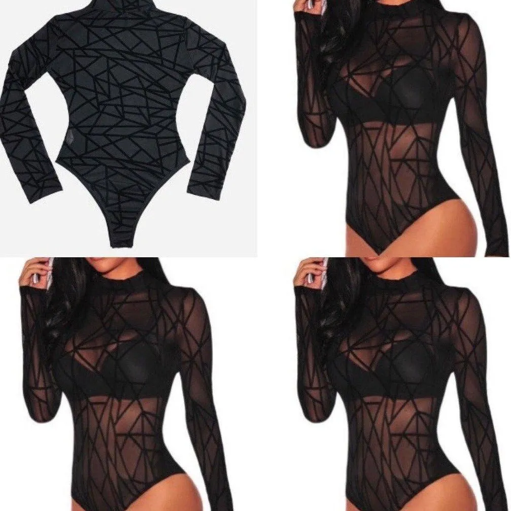 Velvet sheer mesh bodysuit