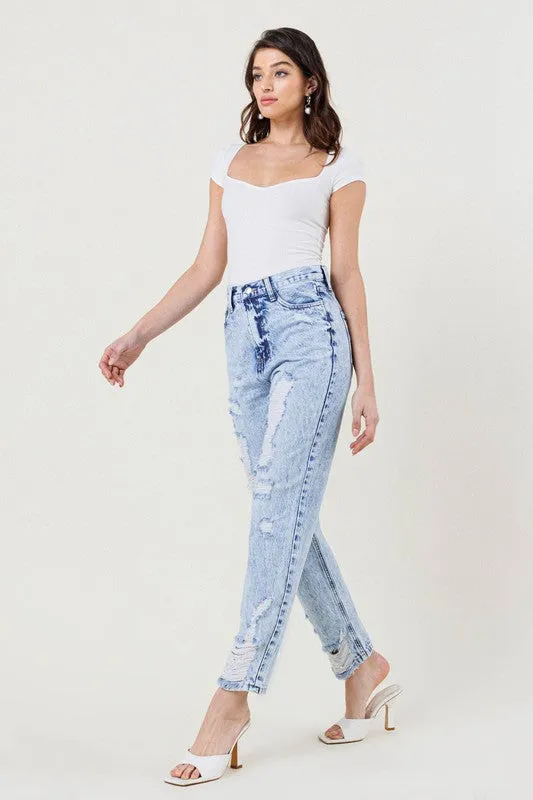Vibrant M.i.U HIGH WAISTED STRAIGHT LEG IN VINTAGE ACID WASH