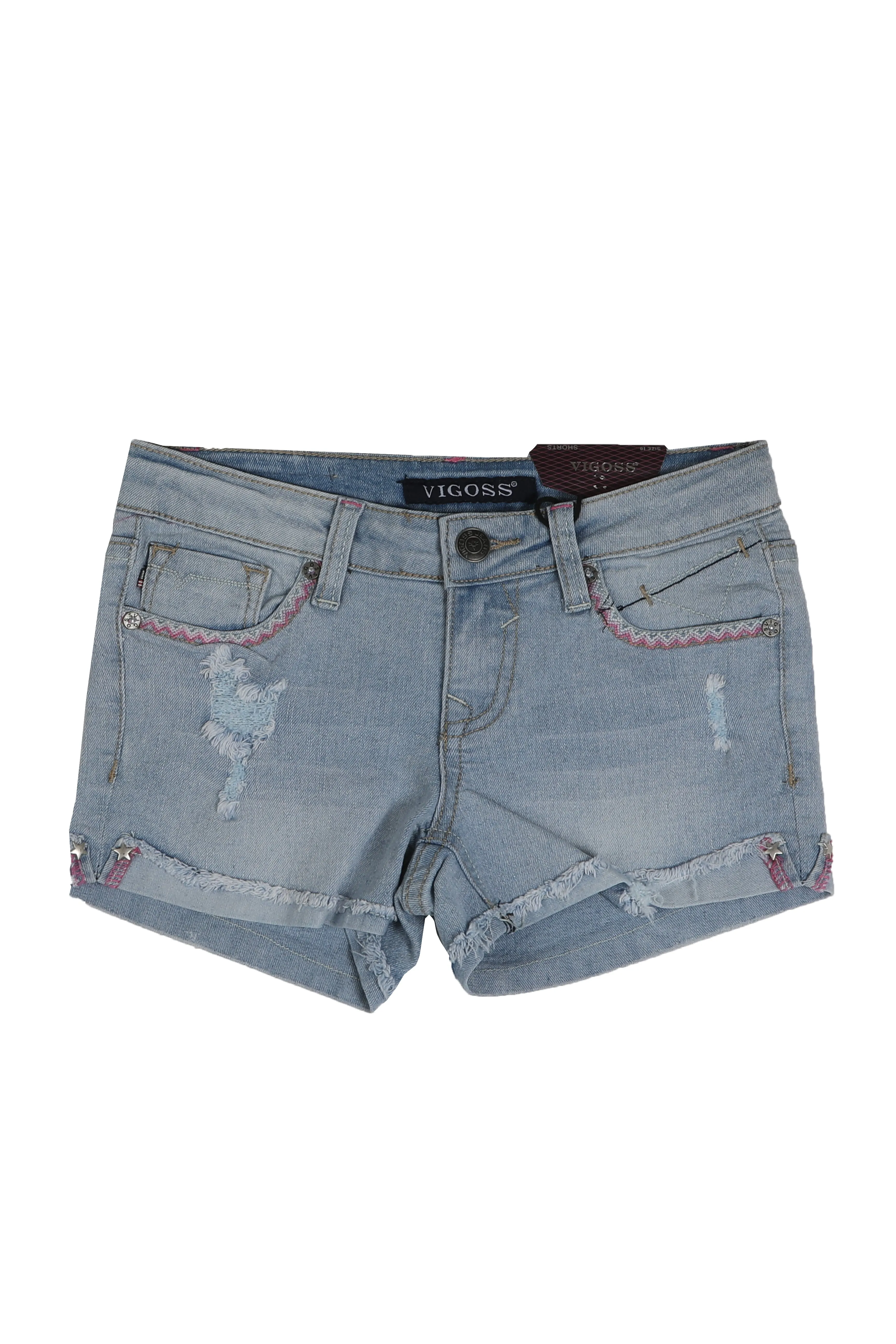 Vigoss Toddler Girls Rainbow Bird Pocket Denim Shorts