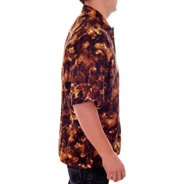 Vintage Mens Hawaiian Loop Collar Shirt Molokai Brown/Gold Sz L 1960s