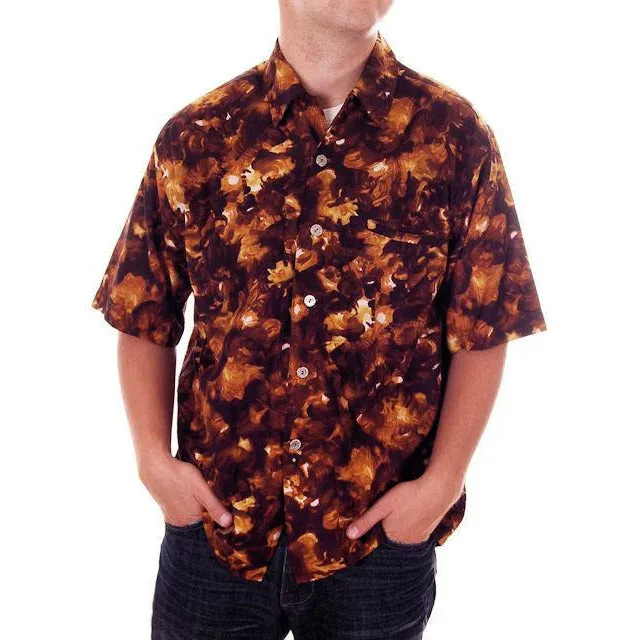 Vintage Mens Hawaiian Loop Collar Shirt Molokai Brown/Gold Sz L 1960s