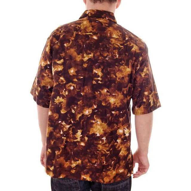 Vintage Mens Hawaiian Loop Collar Shirt Molokai Brown/Gold Sz L 1960s