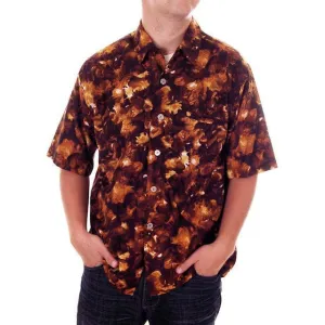 Vintage Mens Hawaiian Loop Collar Shirt Molokai Brown/Gold Sz L 1960s