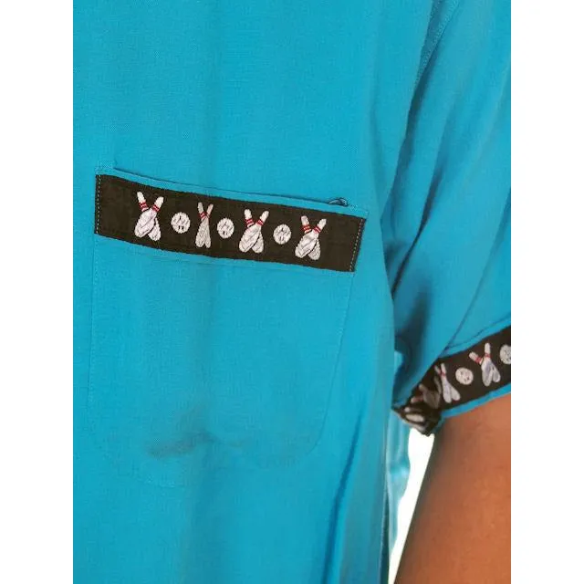 Vintage Mens Rayon Bowling Shirt Turquoise 3245th Camron Large