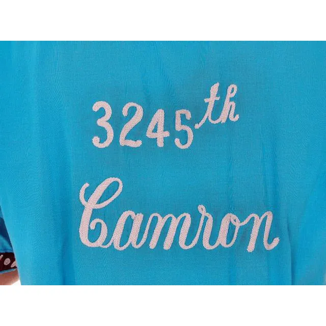 Vintage Mens Rayon Bowling Shirt Turquoise 3245th Camron Large