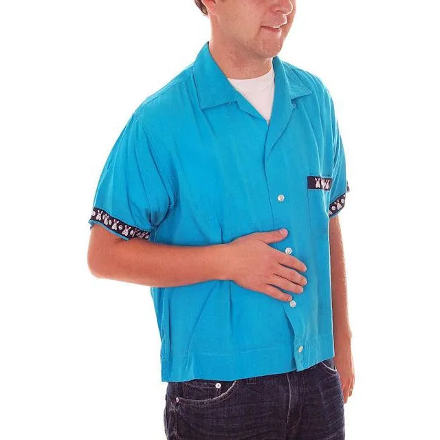 Vintage Mens Rayon Bowling Shirt Turquoise 3245th Camron Large