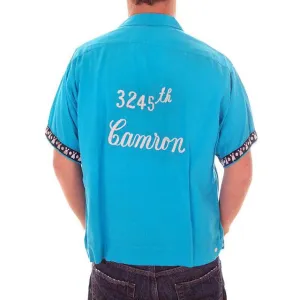 Vintage Mens Rayon Bowling Shirt Turquoise 3245th Camron Large