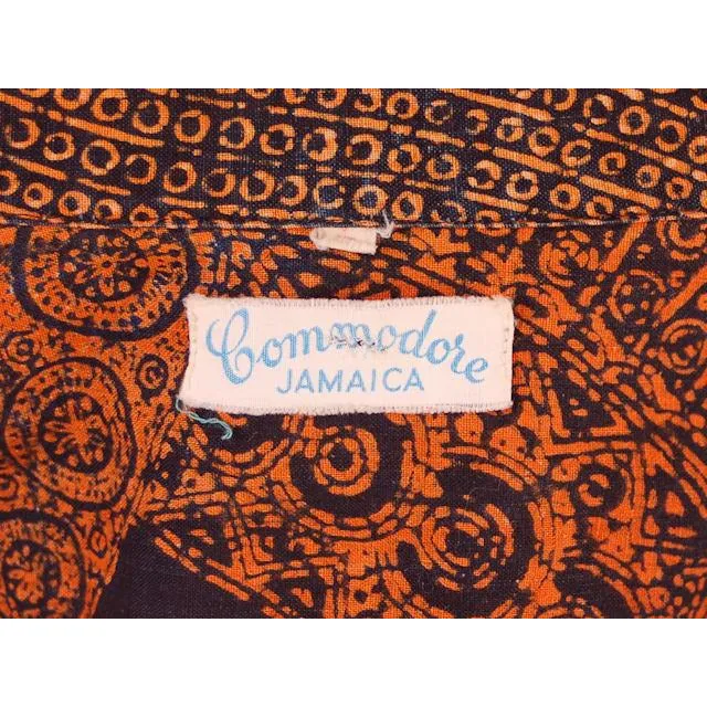 Vintage Mens Shirt Batik Orange & Black 1960s L-XL
