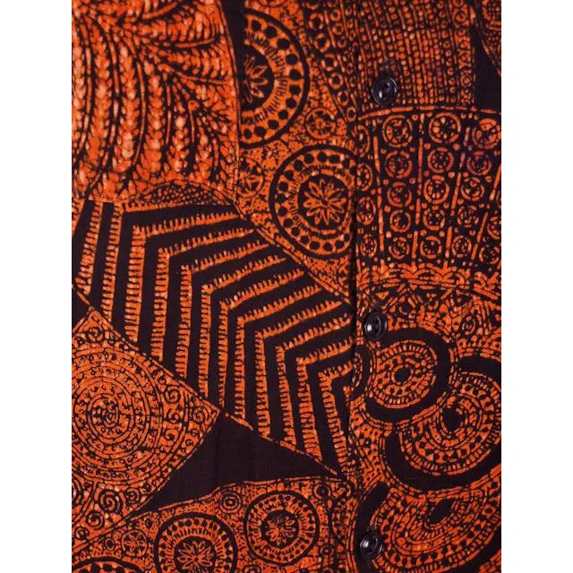 Vintage Mens Shirt Batik Orange & Black 1960s L-XL